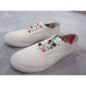 Riley Shoes Mens Size 11 White Canvas‎ Low Top Lace Up Striped Lining Sneakers